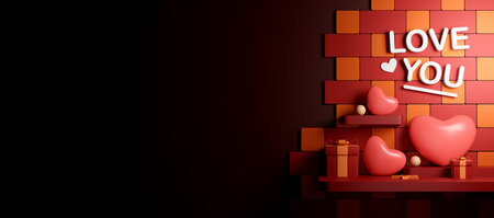 vibrant red and orange brick background with clear love you message. perfect 3d scene for...