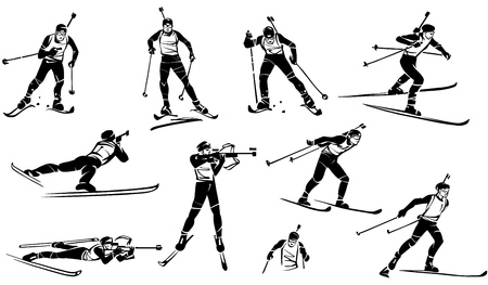 A set of athletes biathlons Hand drawn illustration.のイラスト素材