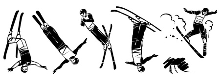 Freestyle skiing hand drawn illustration.のイラスト素材
