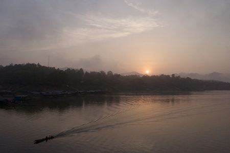 Sunrise over the river Sangklaburi Thailandの素材