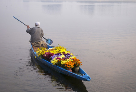 An old man selling flowers at Srinagar