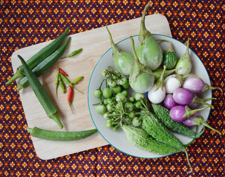 Mix fresh Thai vegetables on a plateの写真素材