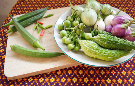 Mix fresh Thai vegetables on a plateの写真素材