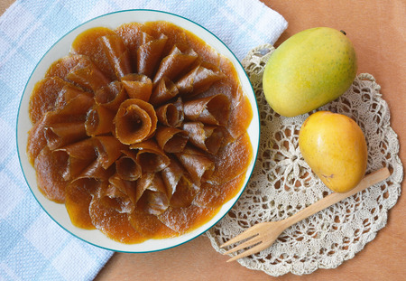 Thai dessert, Dried sweet mango made of mango, sugar and saltの写真素材