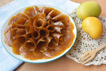Thai dessert, Dried sweet mango made of mango, sugar and saltの写真素材