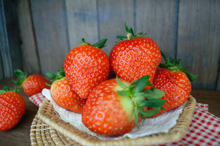 Fresh strawberries in a basketの写真素材