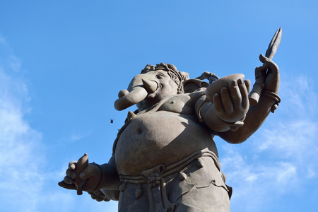 Close up Beautiful Big Ganesha Hindu god of success in blue skyの写真素材