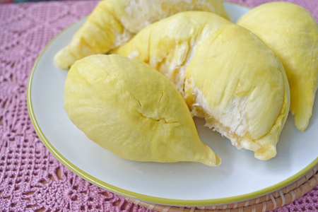 Durian Montong king of fruit on a plate, This is famous fruit in Thailandの写真素材