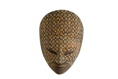 Handmade wood mask on white backgroundの写真素材