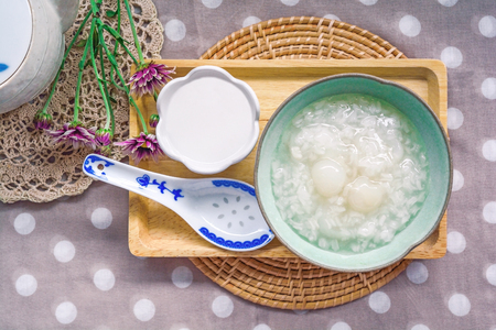 Sticky rice with longan and coconut milk, Thai dessertの写真素材