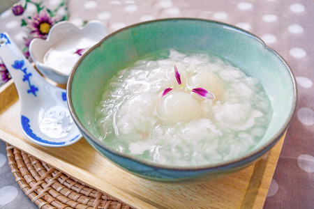 Sticky rice with longan and coconut milk, Thai dessertの写真素材