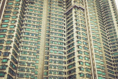 Close up modern glass building in down town Hong Kongの写真素材