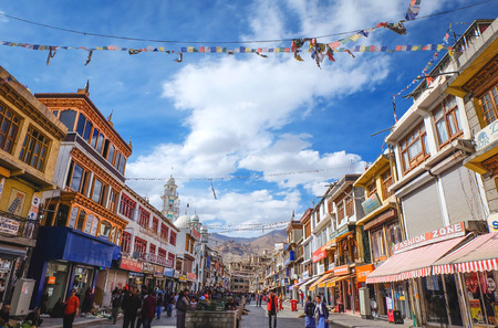 LEH, LADAKH, INDIA â JUNE 22, 2018: Main bazar street  in Leh city, Ladakh India. This is the local market and famous place for tourist to visit in Leh, Ladakh India.のeditorial素材