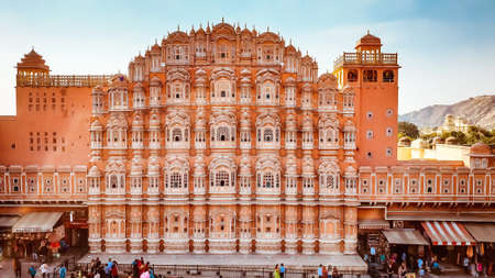 Beautiful architecture view of Hawa Mahal (Palace of winds) in Jaipur, Rajasthan Indiaのeditorial素材