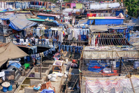 MUMBAI, MAHARASTRA, INDIA- MARCH 2020 : Dhobi Ghat (Mahalaxmi Dhobi Ghat) is a biggest open air laundry in Mumbai, India. This place is one of famous landmark and tourist attraction of Mumbai.のeditorial素材