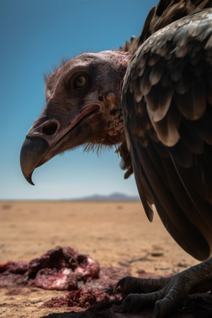 AI-generated Vultures and dead carcasses in the desert.の素材