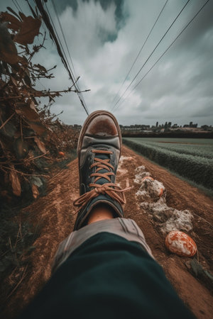 AI-generated Selfie of a man's foot in sneakersの素材