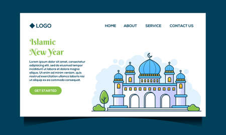 Flat design of mosque for islamic new year concept on landing page vectorのイラスト素材