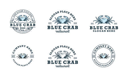 hand drawn crabs sign, symbol, classic crab logo design template collectionsのイラスト素材