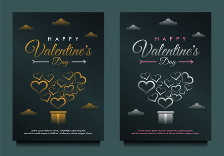happy Valentine's day luxury banner, poster flyer template with abstract love ornamentのイラスト素材
