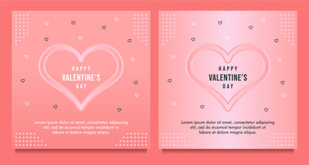 happy Valentine's day banner, social media post template with abstract pink heart ornamentのイラスト素材