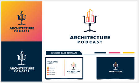podcast logo design with line art building concept and business card templateのイラスト素材