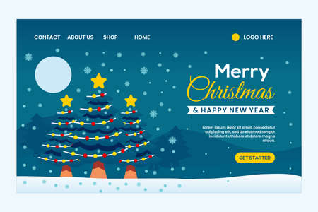 Merry Christmas and Happy New Year landing page design template with Christmas treeのイラスト素材
