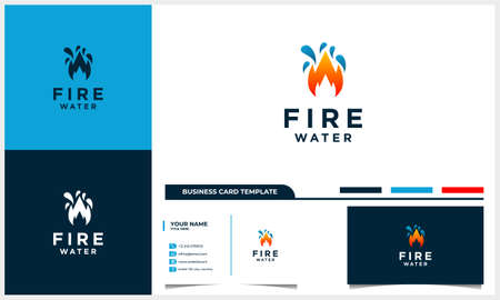 abstract fire and water logo design concept with business card templateのイラスト素材