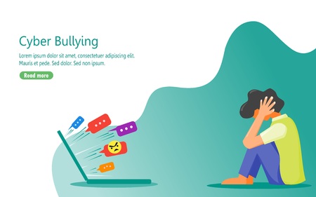 Illustration of a young person that depressed because of the verbal abuse he or she get from people on the internet.のイラスト素材