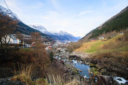 river with mountains in norwayの写真素材