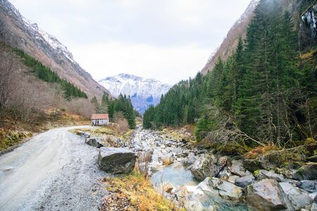 river with mountains in norwayの写真素材