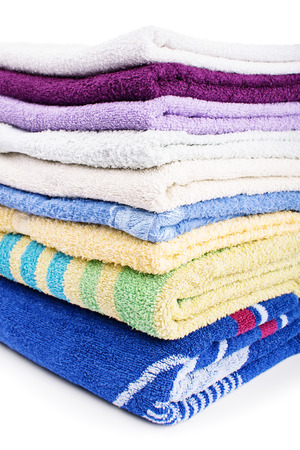 Close-up shot of  bathroom towels isolated on white backgroundの写真素材