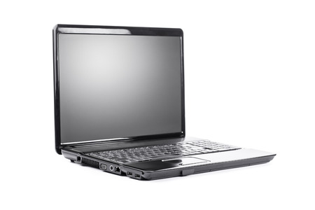 Black laptop isolated on white backgroundの写真素材