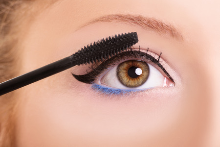 A close up shot of a female eye with make up on.の写真素材