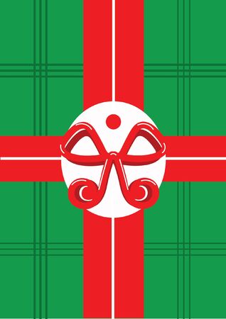 Christmas present vector. Decorative green plaid wrapping paper. Vector illustration of green plaid gift wrapping with red ribbon and a bow.のイラスト素材