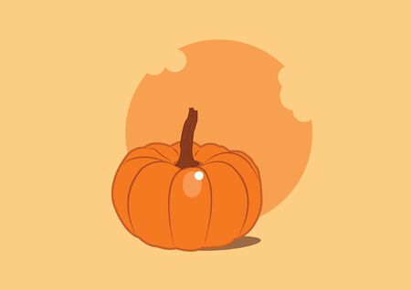 Illustration of a bitten pumpkin on an orange background.のイラスト素材