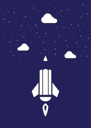 Vector illustration of a pencil in the form of a rocket flying in space. Startup business concept. Creative idea concept. Back to school concept.のイラスト素材