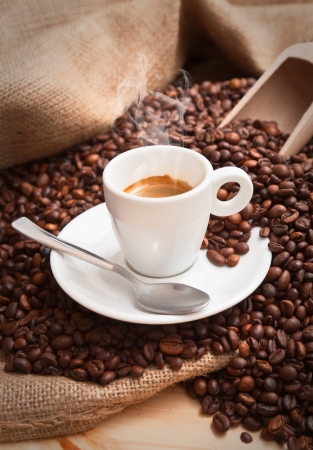 hot coffee in a small cupの写真素材
