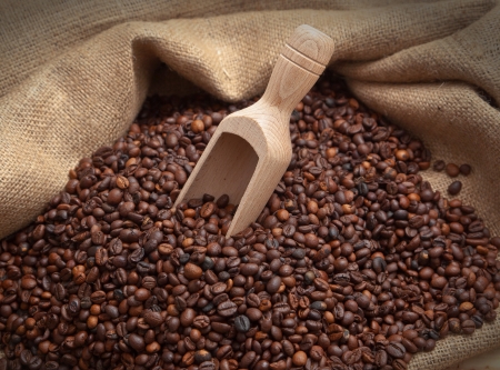 coffee with wooden spoonの写真素材