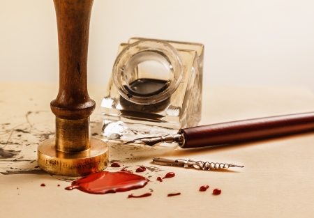 stamp and wax seal with pen の写真素材
