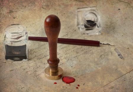 stamp wax seal with pen の写真素材