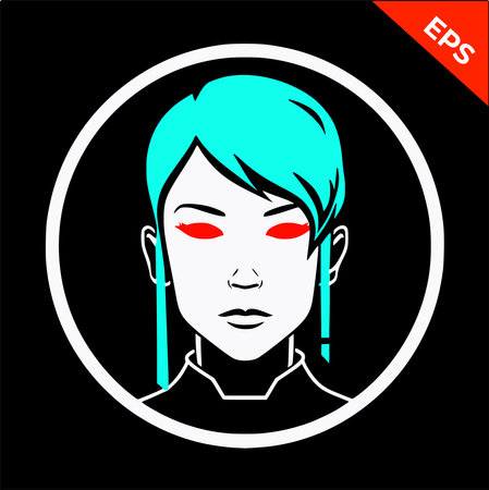 Girl elf, woman vector, blue color. Isolated vector sign symbol, red eyesのイラスト素材