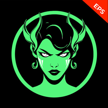 Girl demon , lady fantasy succubus vector, green color. Isolated vector sign symbolのイラスト素材