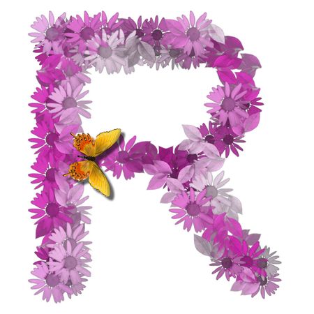 alphabetical letter pink color forms daisy, letter R alphabetical letter pink color forms daisy, letter R