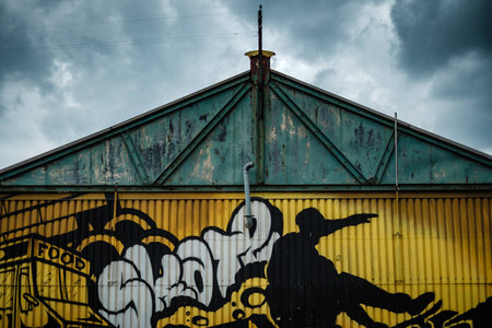 Graffiti on a construction site in Antwerpのeditorial素材