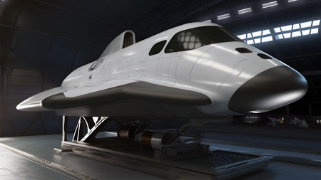 Concept spaceship in the hangar. 3D rendering high resolution image.の素材