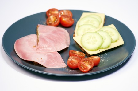 Fresh and tasty bread with some ham and cheeseの写真素材