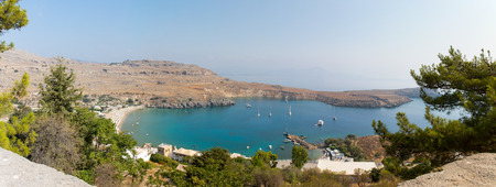lindos beach panoramaの写真素材