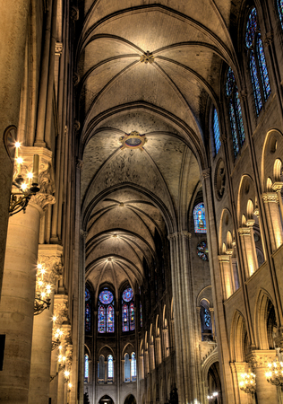 Interior of the cathedral notre dam paris, franceのeditorial素材