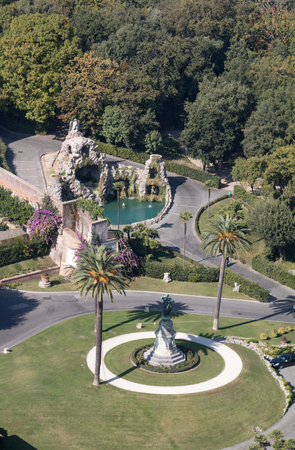 Aerial view of Vatican Gardens from St Peter Basilica, Rome, Italyの写真素材